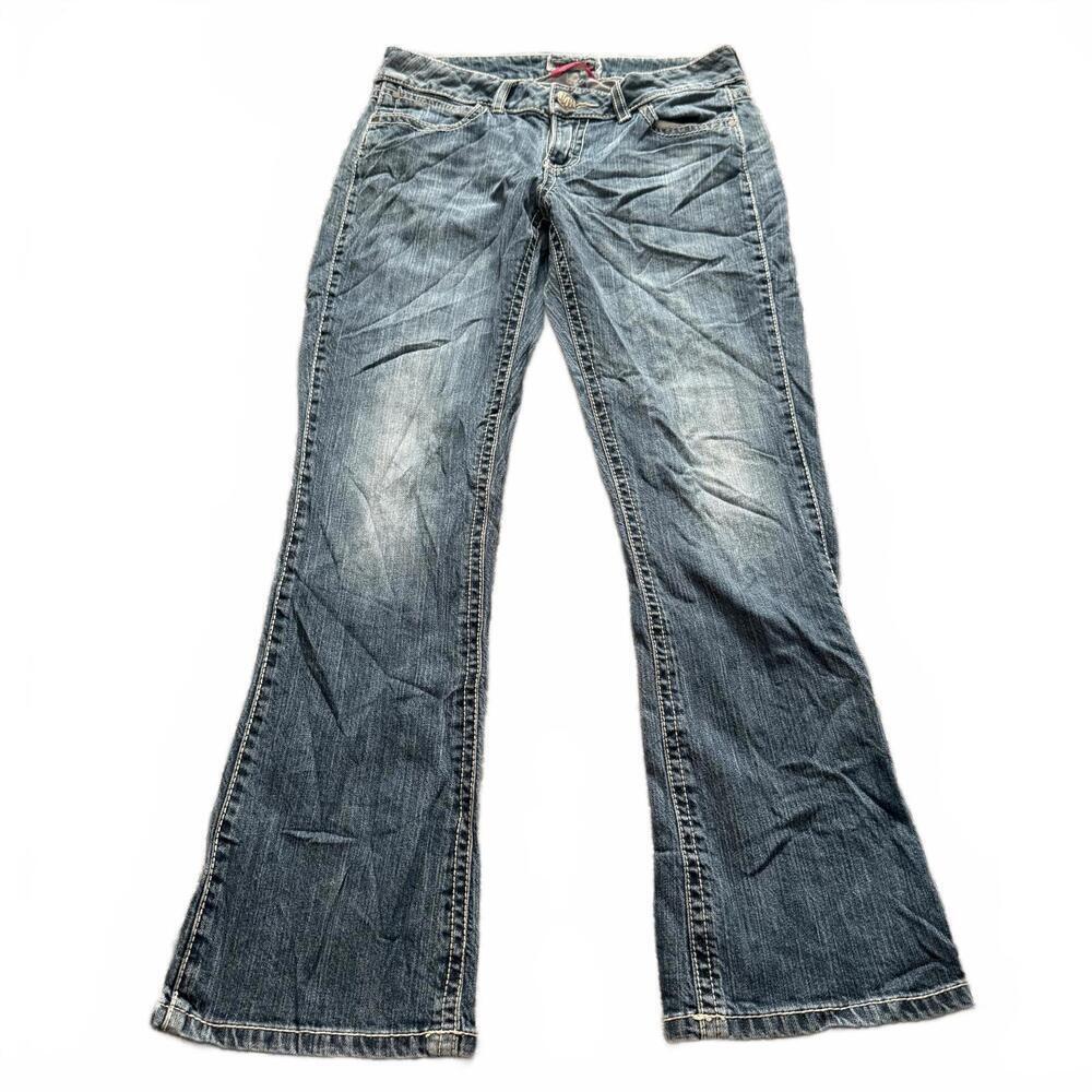 Wrangler Premium Patch Bootcut Jeans Y2K Low Rise Stretch Denim Size: 28 x 30